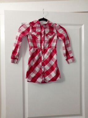 Kids/Girls Pink & White Plaid Button-Front Shirt Dress Size 6 By Levi's